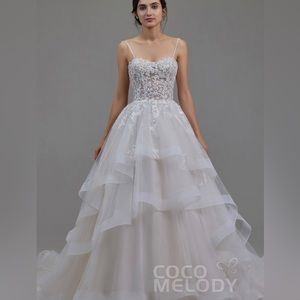 Ivory A-Line Chapel Train Beatrice Wedding Gown by CocoMelody